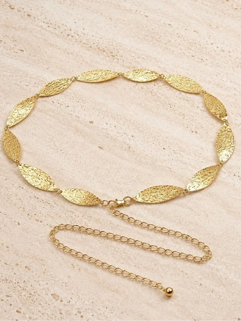Elan Textured Gold Leaf-Link Chain Belt